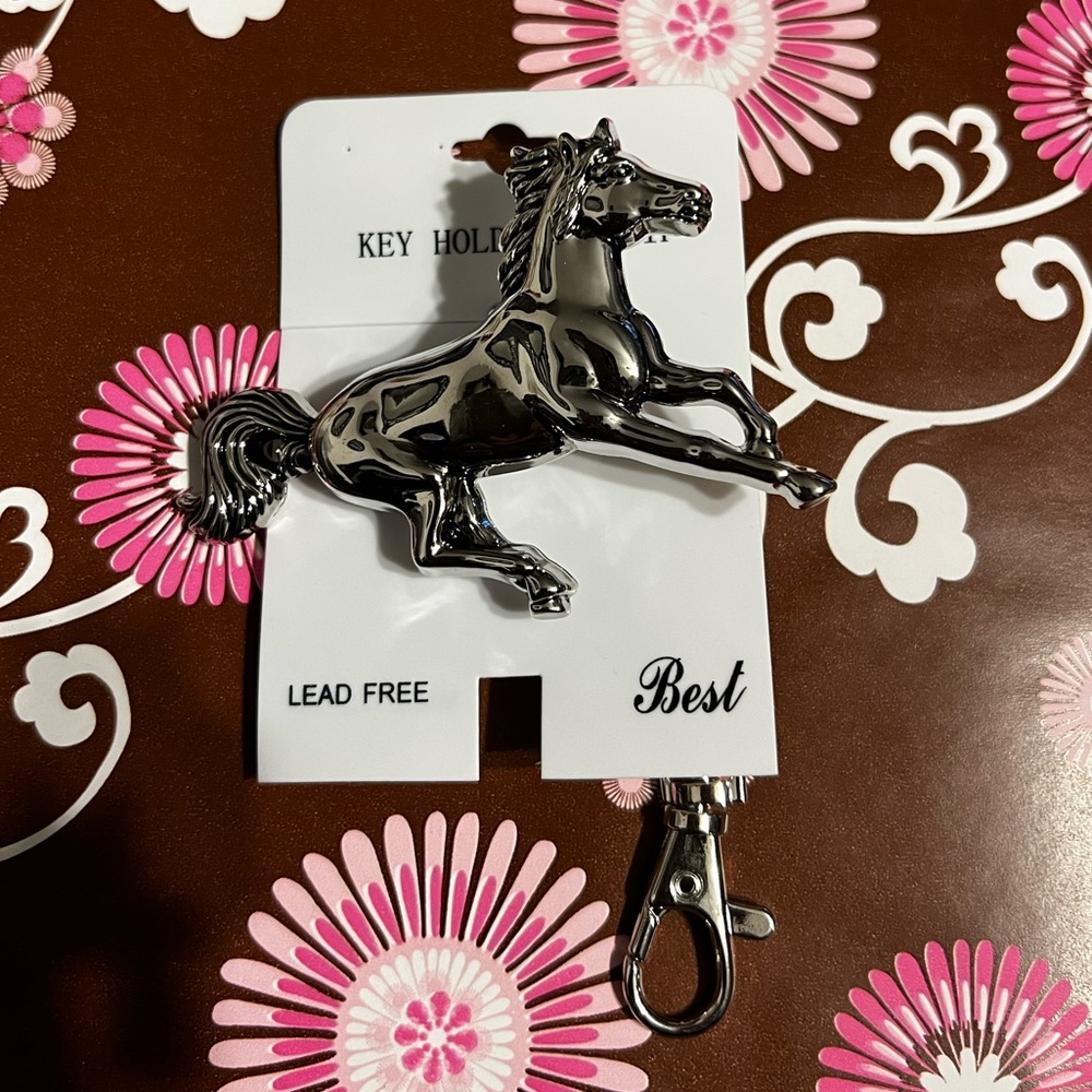 New Silver Tone 3” Galloping Horse Purse Key Finder Clip Handbag Keychain
